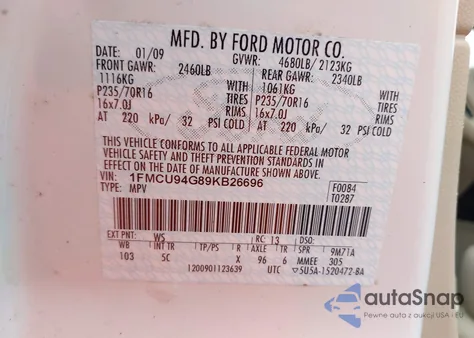 2009 Ford Escape Limited from USA, damaged, VIN 1FMCU94G89KB26696